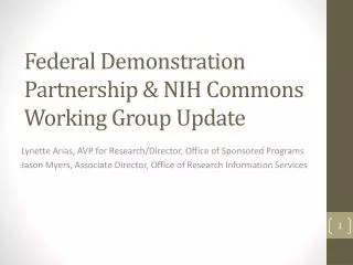 Federal Demonstration Partnership &amp; NIH Commons Working Group Update