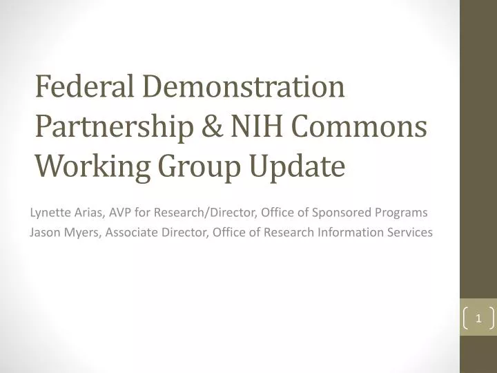 federal demonstration partnership nih commons working group update