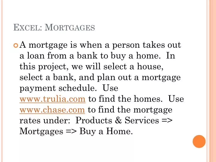 excel mortgages