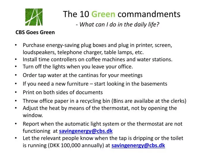 the 1 0 green commandments what can i do in the daily life