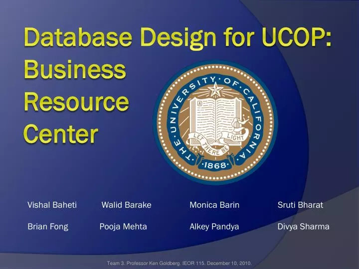 database design for ucop business resource center