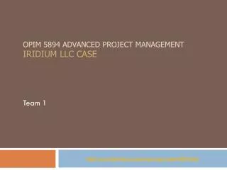 OPIM 5894 Advanced Project management Iridium LLC case