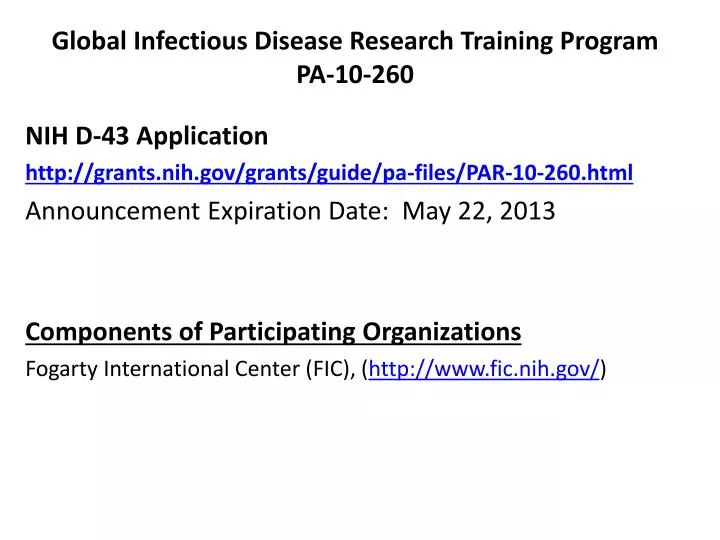 global infectious disease research training program pa 10 260
