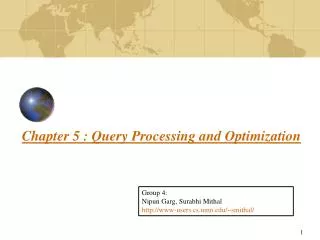 Chapter 5 : Query Processing and Optimization
