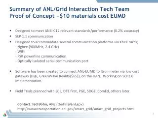 Summary of ANL/Grid Interaction Tech Team Proof of Concept ~$10 materials cost EUMD