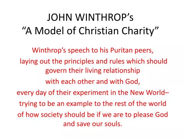 john winthrop s a model of christian charity