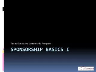 Sponsorship Basics I