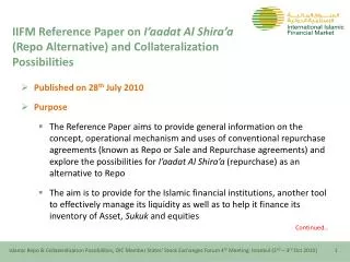 IIFM Reference Paper on I’aadat Al Shira’a (Repo Alternative) and Collateralization Possibilities