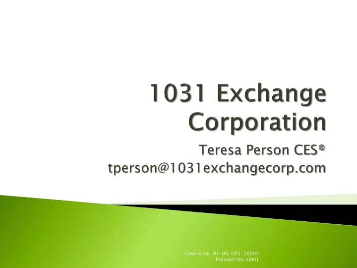 1031 exchange corporation