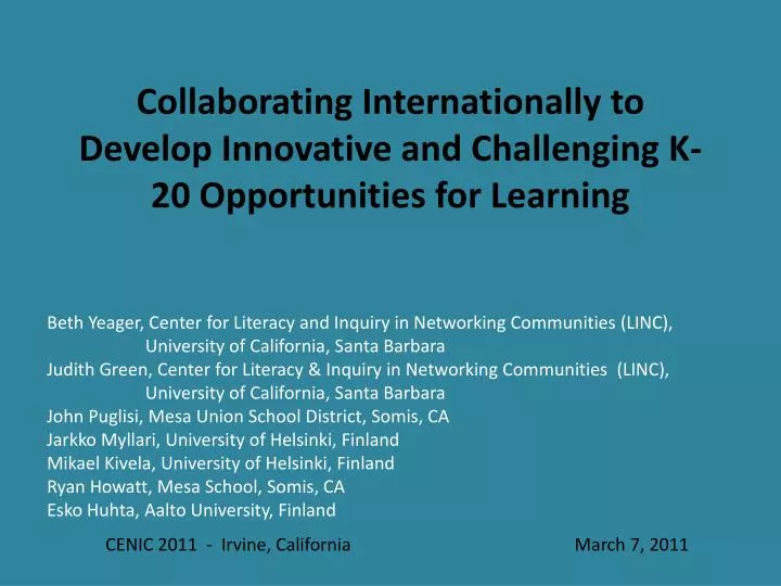 collaborating internationally to develop innovative and challenging k 20 opportunities for learning