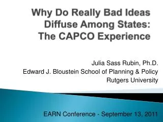 Why Do Really Bad Ideas Diffuse Among States: The CAPCO Experience