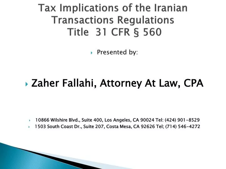 tax implications of the iranian transactions regulations title 31 cfr 560