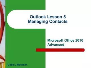 Outlook Lesson 5 Managing Contacts
