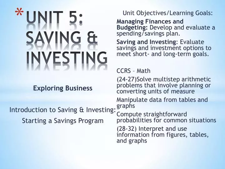 unit 5 saving investing