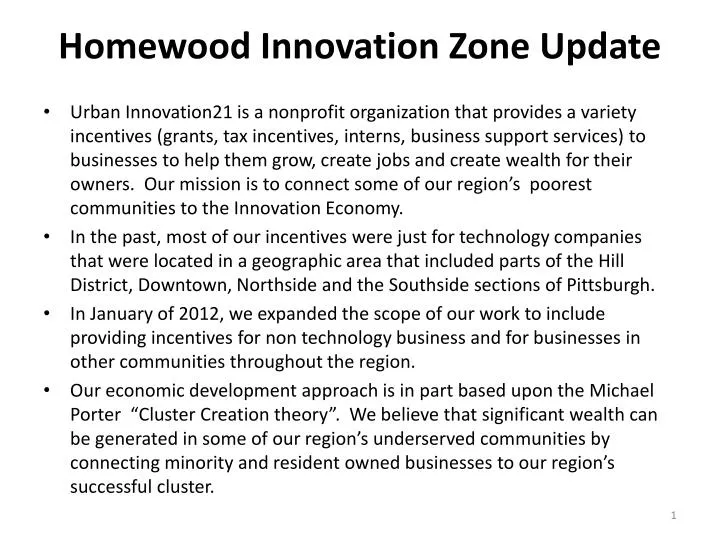 homewood innovation zone update
