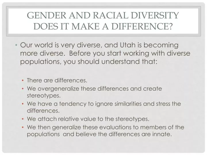 gender and racial diversity does it make a difference