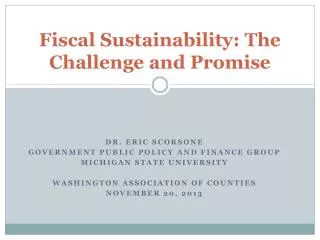 Fiscal Sustainability: The Challenge and Promise