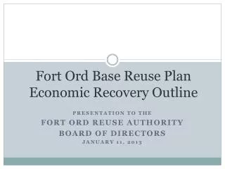 Fort Ord Base Reuse Plan Economic Recovery Outline
