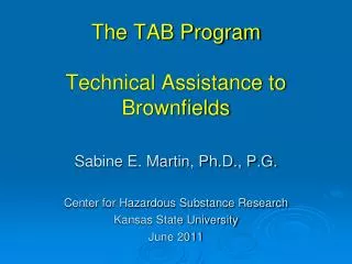 The TAB Program Technical Assistance to Brownfields