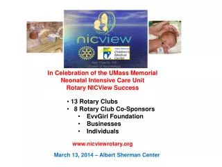 In Celebration of the UMass Memorial Neonatal Intensive Care Unit Rotary NICView Success