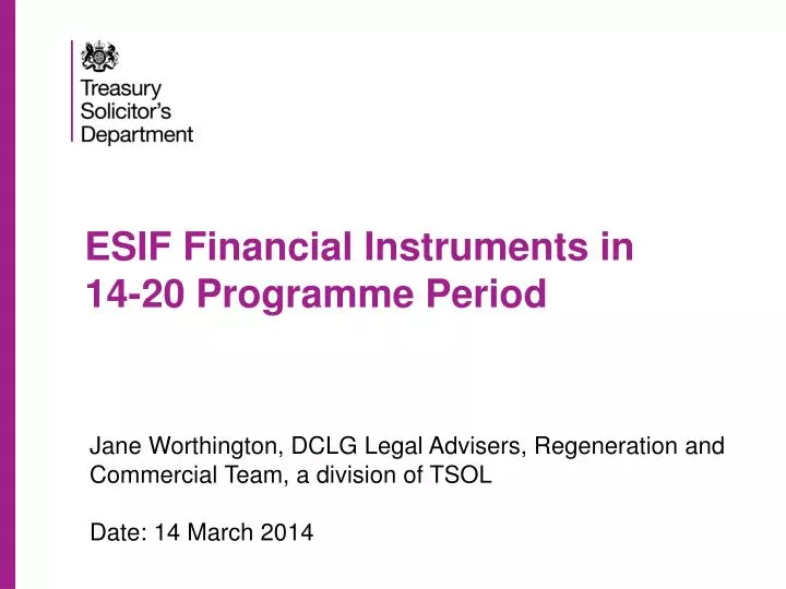 esif financial instruments in 14 20 programme period