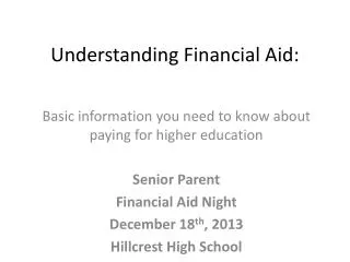 Understanding Financial Aid: