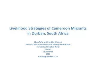Livelihood Strategies of Cameroon Migrants in Durban, South Africa