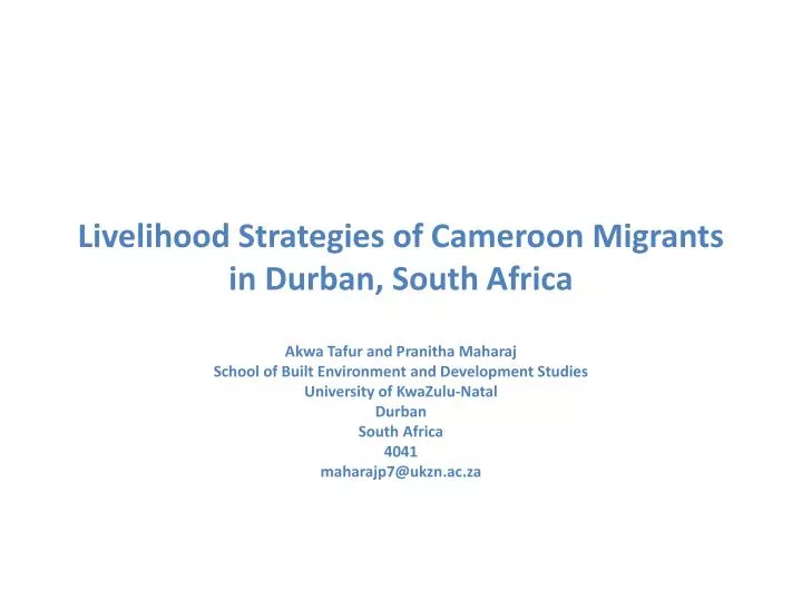 livelihood strategies of cameroon migrants in durban south africa