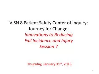 VISN 8 Patient Safety Center of Inquiry: Journey for Change: Innovations to Reducing Fall Incidence and Injury Session