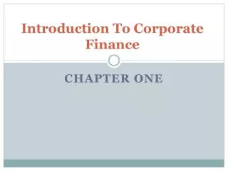 introduction to corporate finance