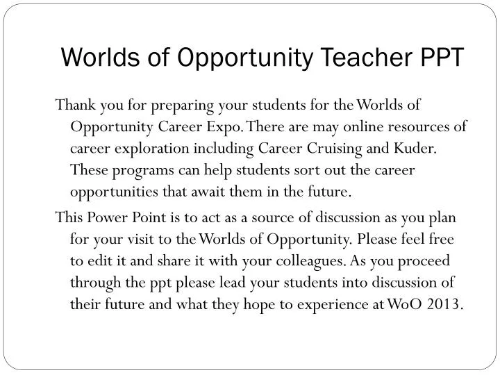 worlds of opportunity teacher ppt