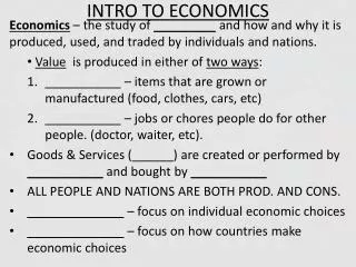 INTRO TO ECONOMICS