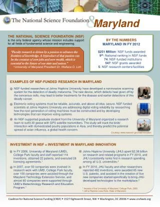 BY THE NUMBERS MARYLAND IN FY 2012