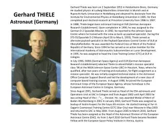 Gerhard THIELE Astronaut ( Germany)