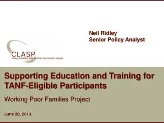 Supporting Education and Training for TANF-Eligible Participants