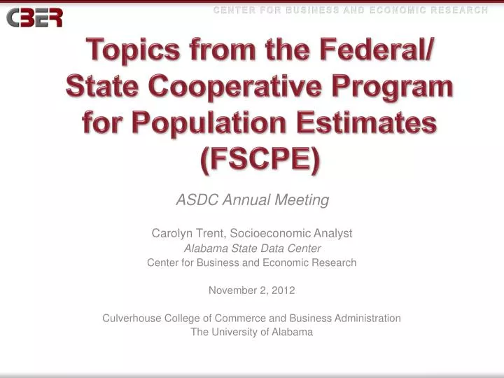 topics from the federal state cooperative program for population estimates fscpe