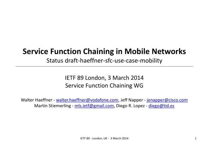 service function chaining in mobile networks status draft haeffner sfc use case mobility
