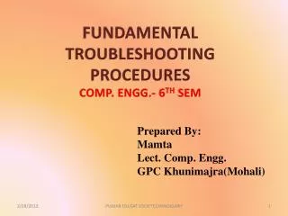 FUNDAMENTAL TROUBLESHOOTING PROCEDURES COMP. ENGG.- 6 TH SEM