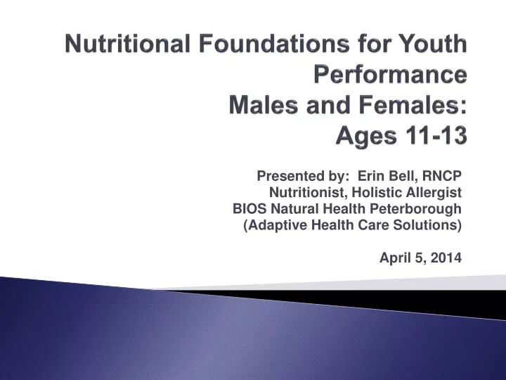 nutritional foundations for youth performance males and females ages 11 13