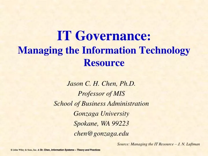 it governance managing the information technology resource