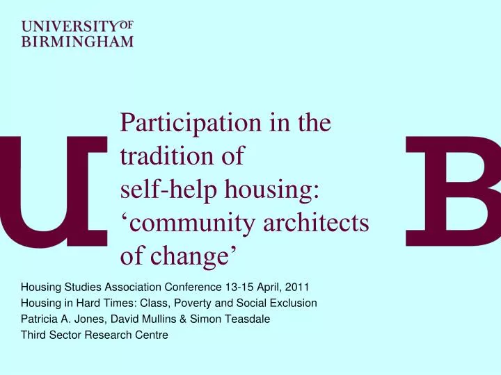 participation in the tradition of self help housing community architects of change