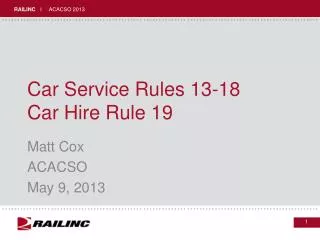 Car Service Rules 13-18 Car Hire Rule 19