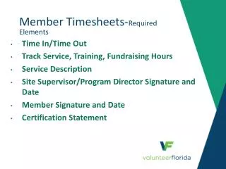 Member Timesheets- Required Elements
