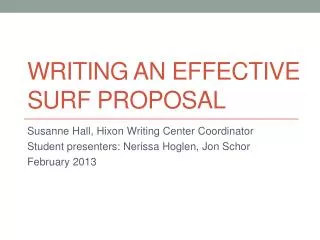 Writing an effective SURF Proposal
