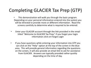 Completing GLACIER Tax Prep (GTP)