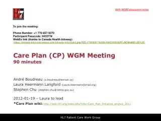 Care Plan (CP) WGM Meeting 90 minutes