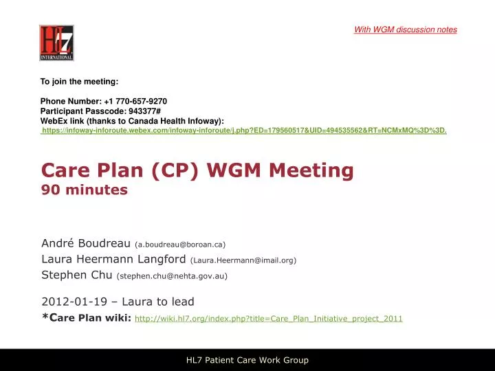 care plan cp wgm meeting 90 minutes