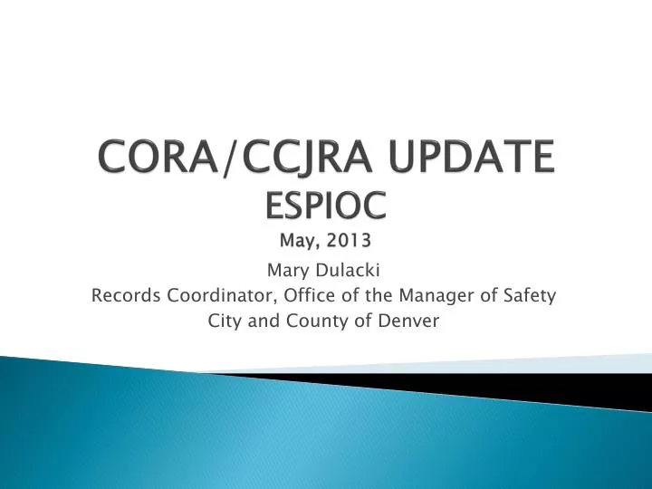 cora ccjra update espioc may 2013