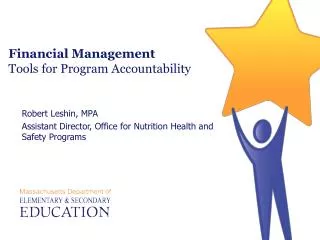 Financial Management Tools for Program Accountability
