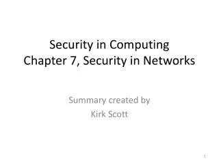 Security in Computing Chapter 7, Security in Networks